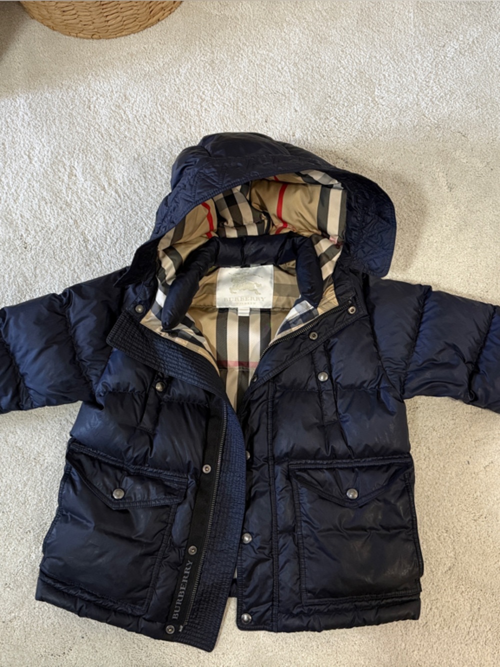 Burberry Navy Kids Quilted Puffer Coat with Hood
